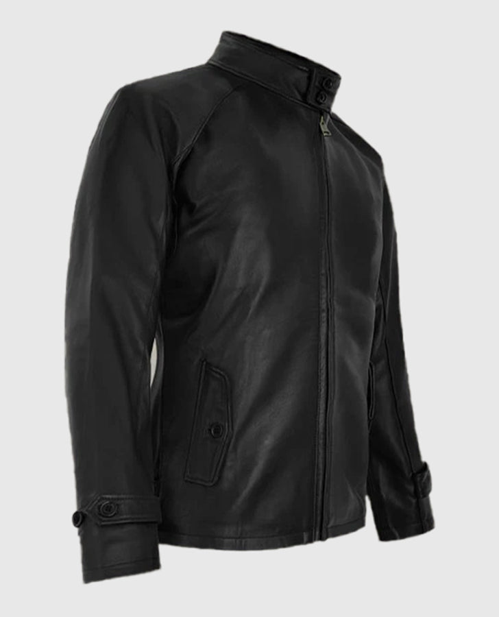 Men's Standup Collar Black Leather Jacket