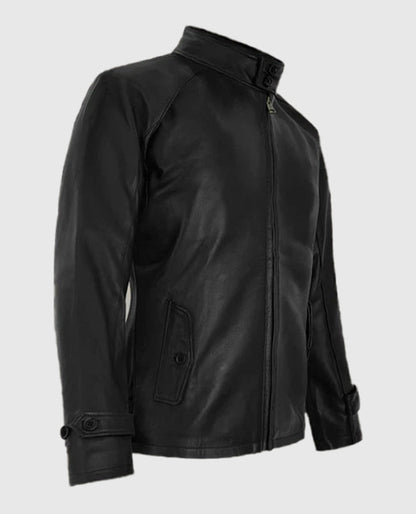 Men's Standup Collar Black Leather Jacket