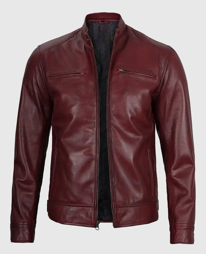 Men's Maroon Cafe Racer Leather Jacket