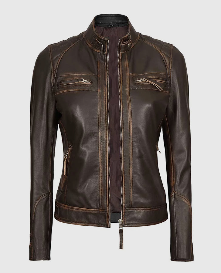 Womens-Rub-Off-Dark-Brown-Quilted-Leather-Cafe-Racer-Jacket