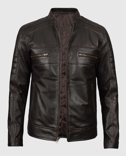 Men's Dark Brown Cafe Racer Leather Jacket