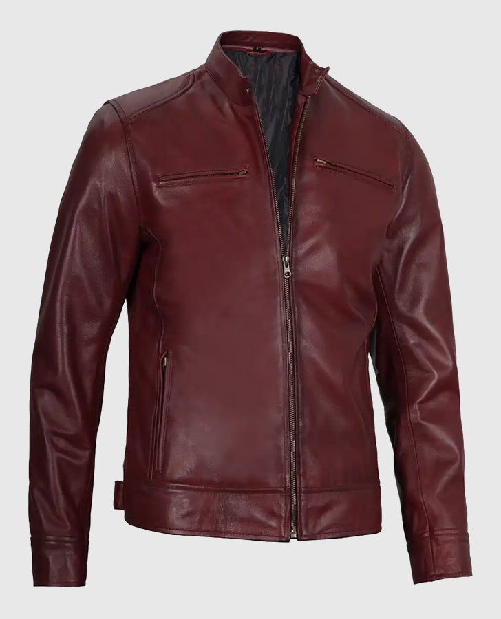Men's Maroon Cafe Racer Leather Jacket