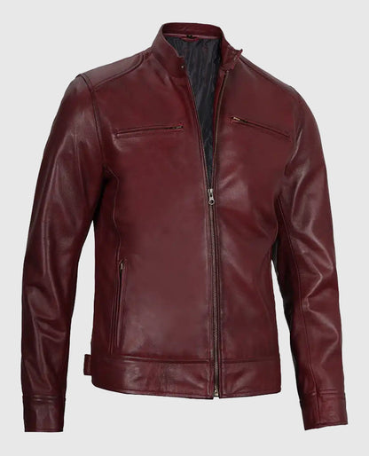 Men's Maroon Cafe Racer Leather Jacket