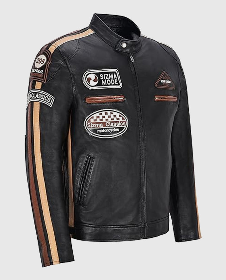Men's SIZMA Black Cafe Racer Leather Jacket