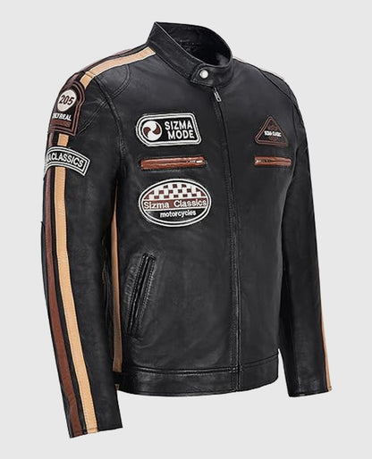 Men's SIZMA Black Cafe Racer Leather Jacket