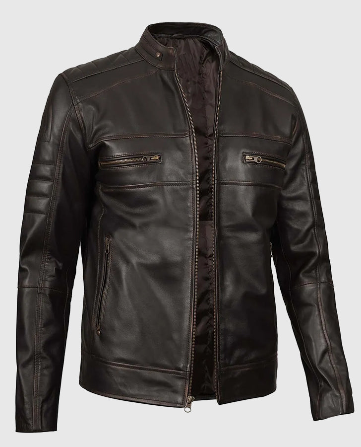 Men's Dark Brown Cafe Racer Leather Jacket