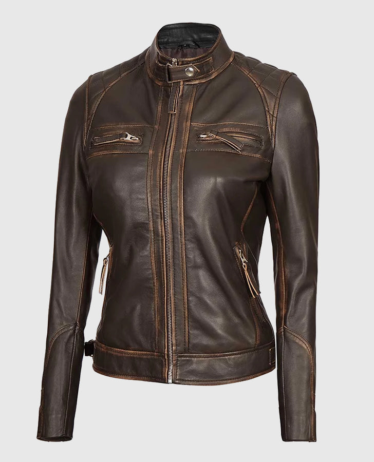 Womens-Rub-Off-Dark-Brown-Quilted-Leather-Cafe-Racer-Jacket