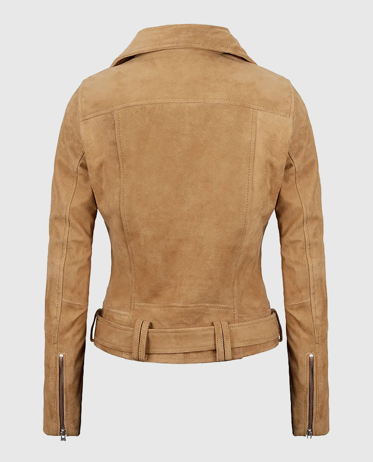 Women's Brown Suede Biker Leather Jacket