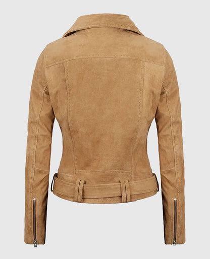Women's Brown Suede Biker Leather Jacket
