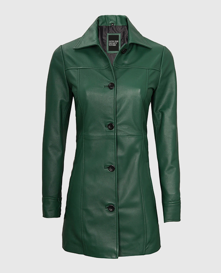 Women's Green Leather Coat