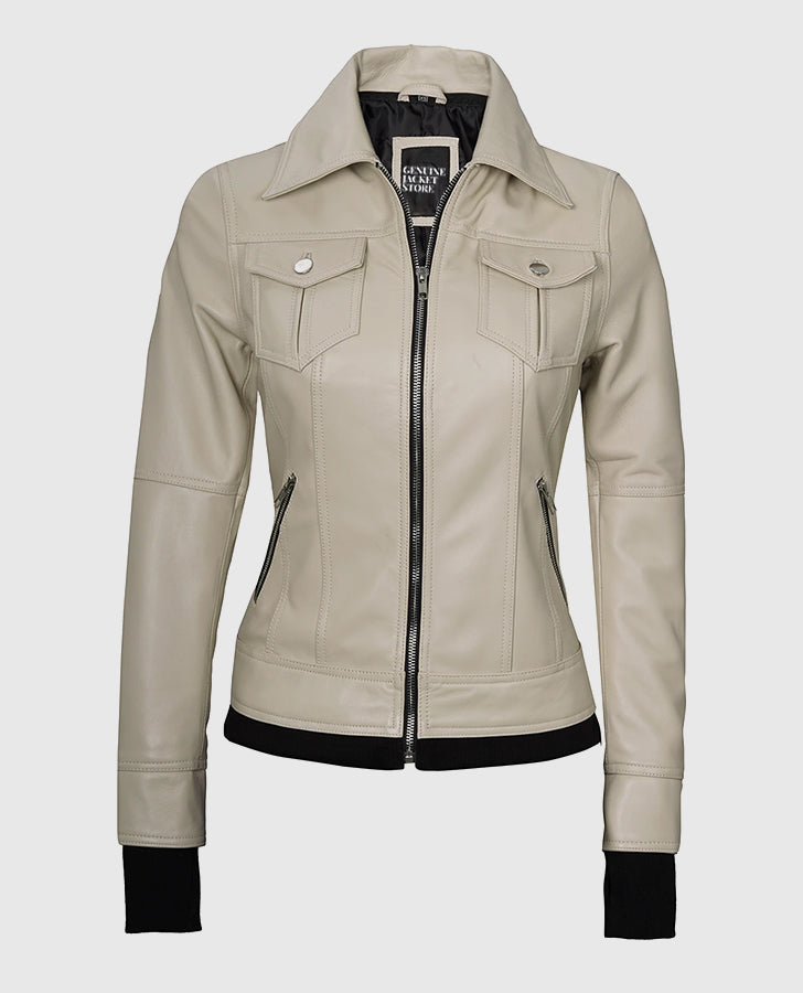 Womens-Beige-Bomber-Leather-Jacket-with-Hood
