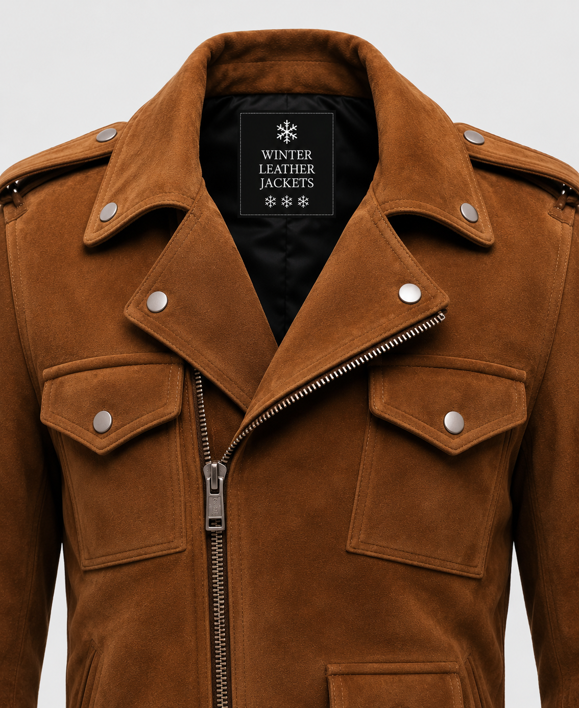 Camel Brown Suede Leather Biker Jacket