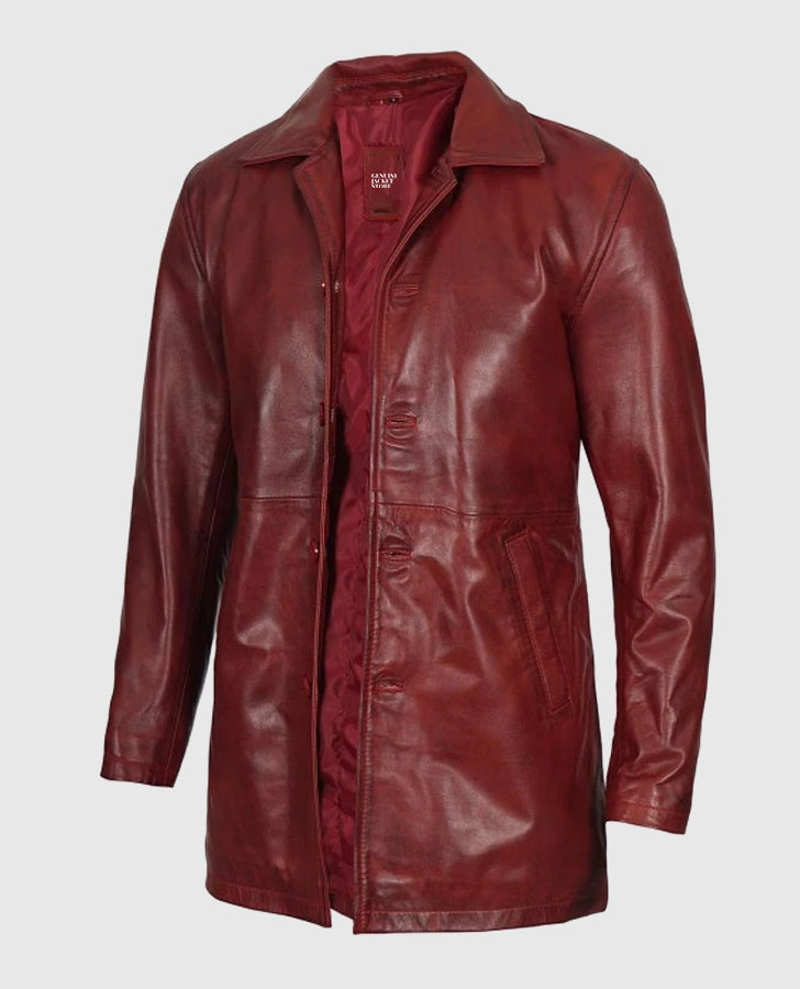 Men's Maroon Leather Coat