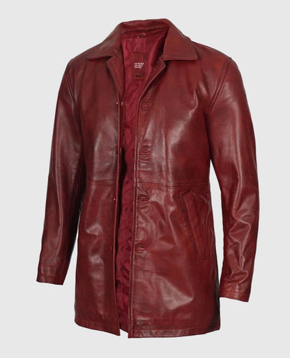 Men's Maroon Leather Coat
