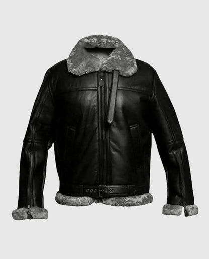 Men's Fur Aviator Flying Pilot Black Bomber Jacket