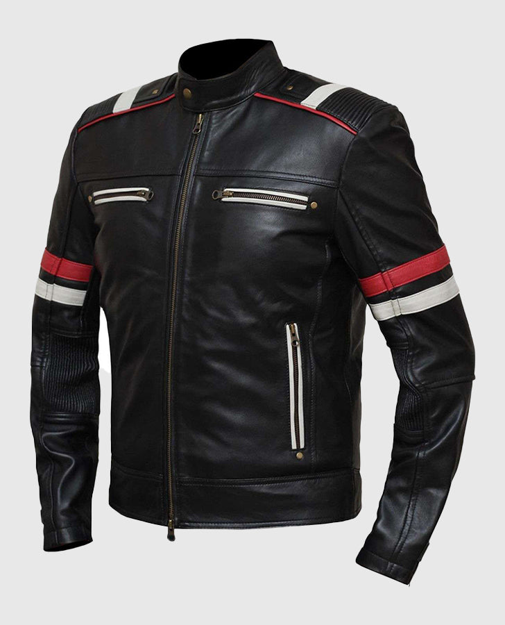 Men's Retro Cafe Racer Black Leather Jacket