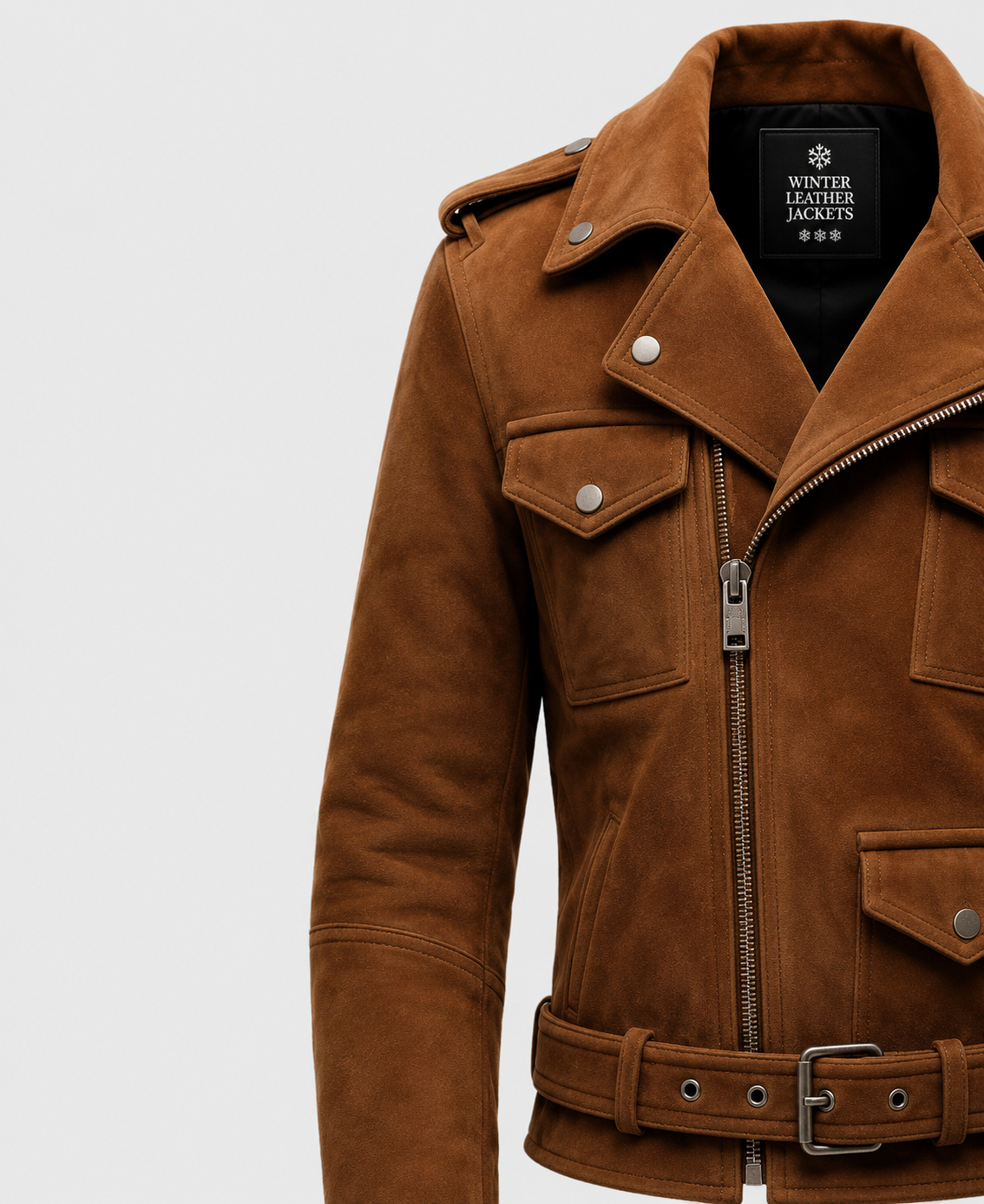 Brown Suede Leather Biker Jacket