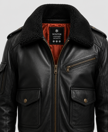 Men's Flight Bomber Black Leather Jacket