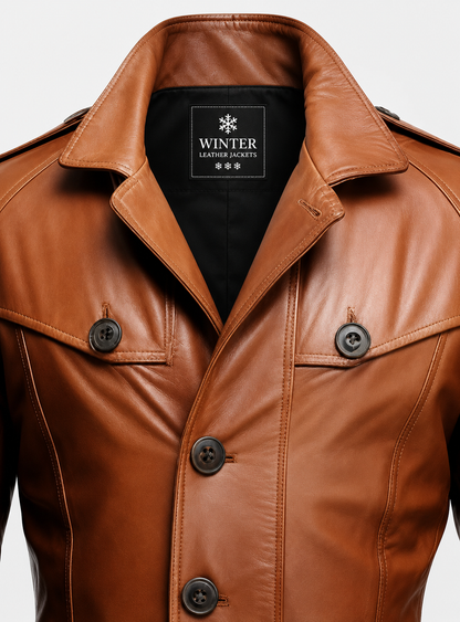 Men's Tan Brown Leather Coat