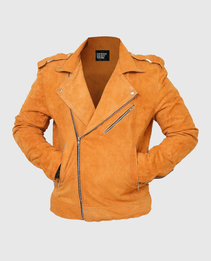 Men's Camel Brown Biker Suede Leather Jacket