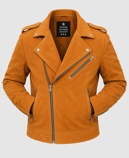 Camel Brown Suede Biker Leather Jacket