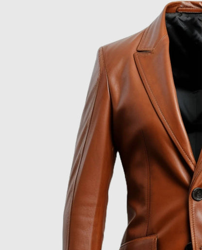 Men's 2 Button Brown Leather Blazer