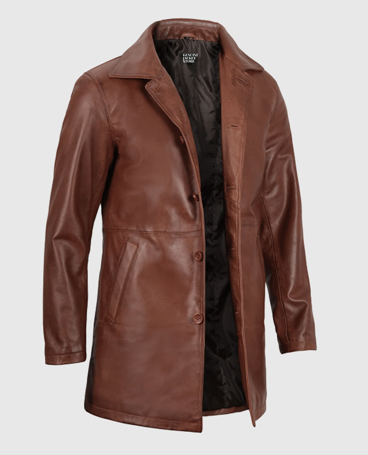 Men's Tan Distressed Leather Coat