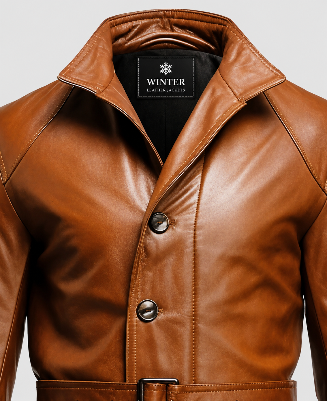 Mens Vintage Tan Brown Big Pockets Leather Coat