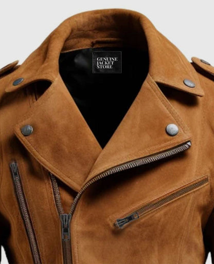 Men's Double Belted Suede Leather Biker Jacket