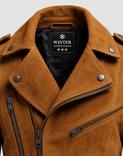 Men's Double Belted Suede Leather Biker Jacket