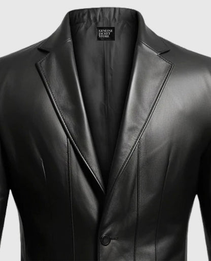 Men's 2 Button Black Leather Blazer