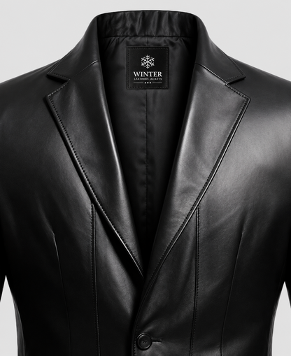 2 Button Black Leather Blazer