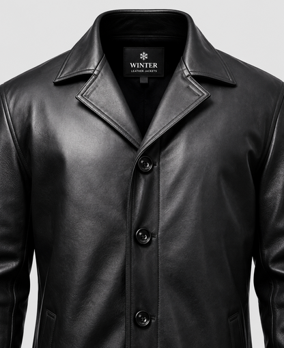 Black Leather Car Style Coat