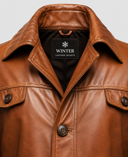 Mens Vintage Brown Long Leather Coat