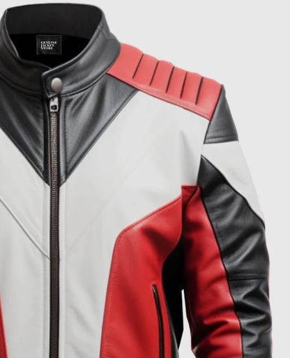 Men's Red & Black Faux Leather Jacket