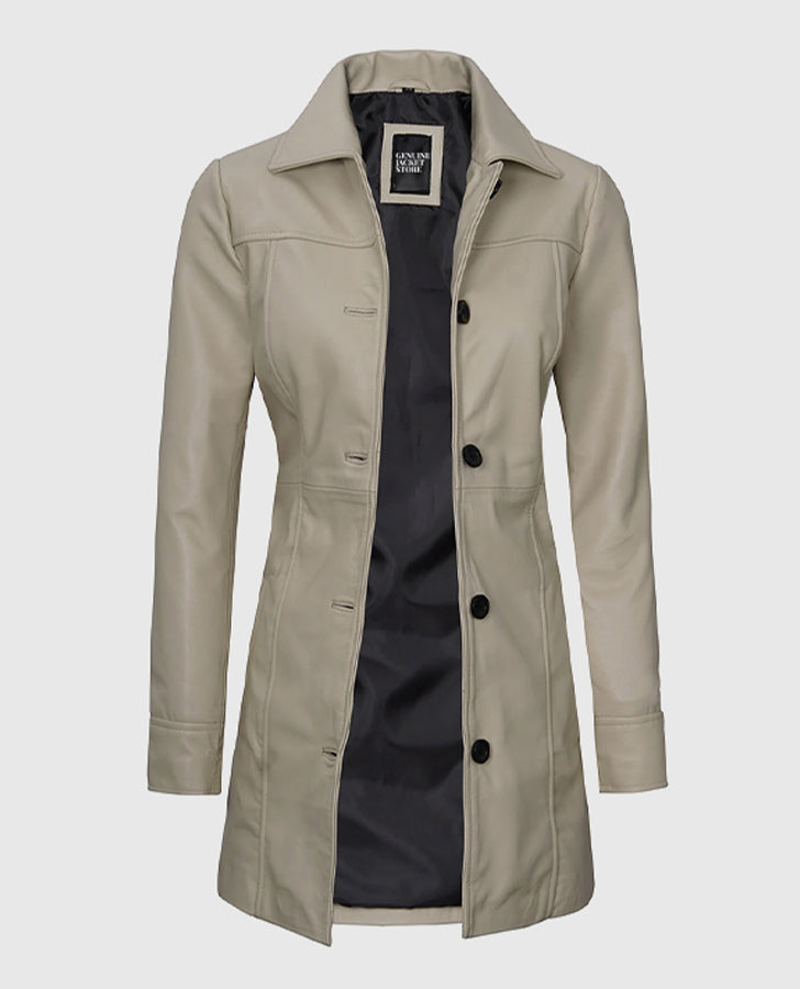 Women's Beige Leather Coat