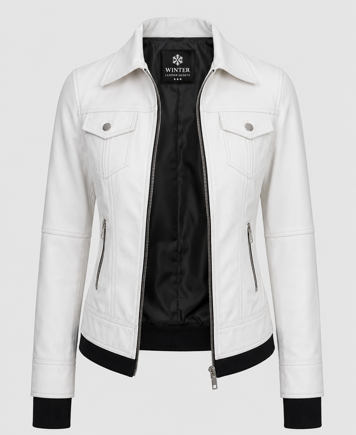 Women's White Bomber Leather Jacket