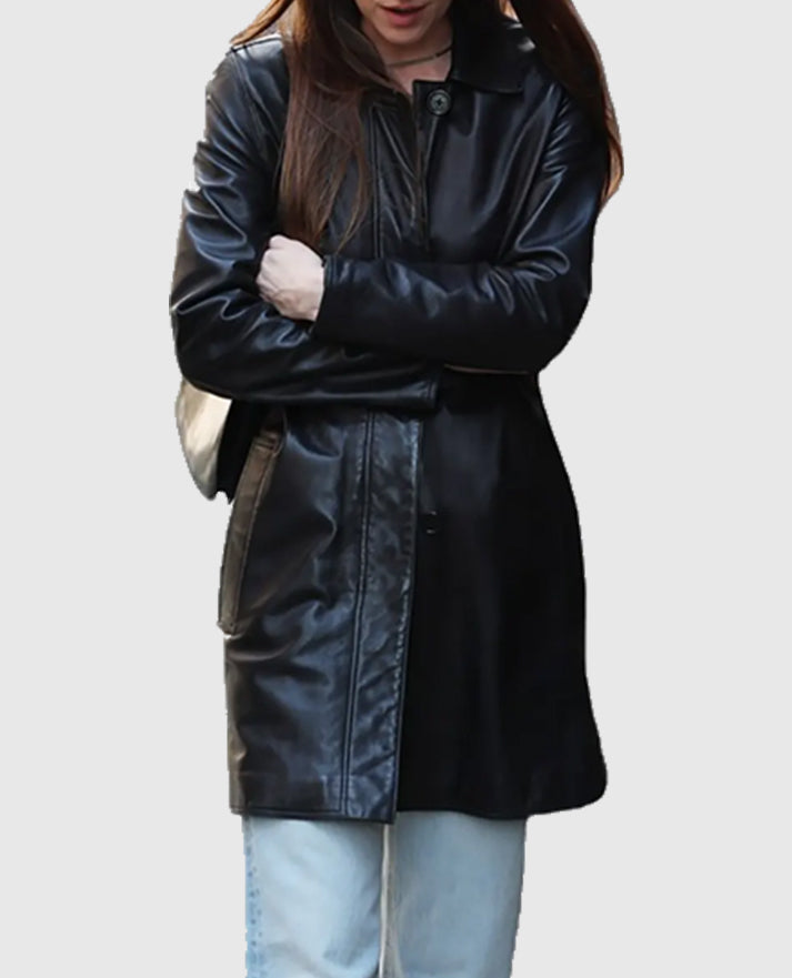 Materialists Dakota Johnson Black Leather Coat