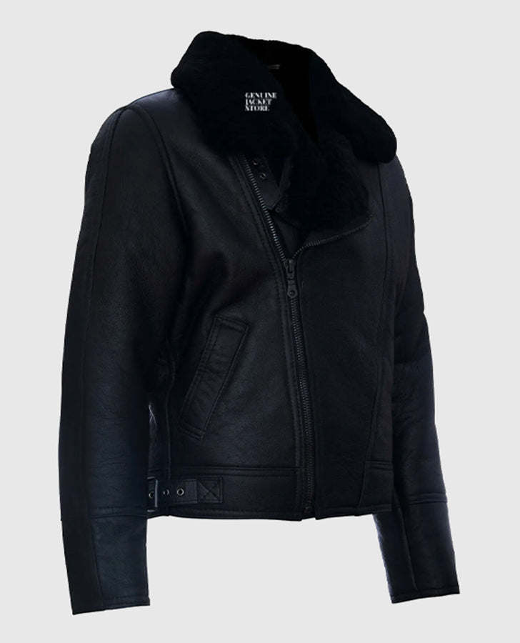 Men’s Aviator Black Leather Shearling Jacket