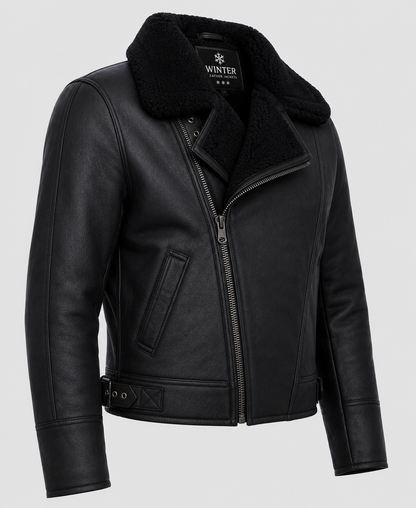 Aviator Black Leather Shearling Jacket