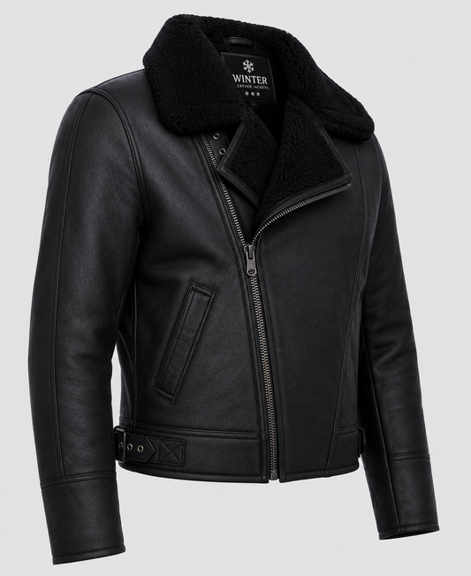 Aviator Black Leather Shearling Jacket