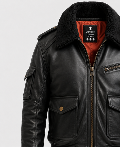 Men's Black Flight Bomber Leather Jacket