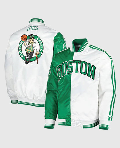 Boston Celtics Fast Break Green and White Satin Jacket