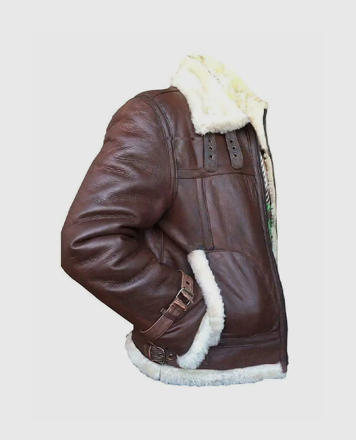 Men's RAF B3 Aviator Brown Shearling Bomber Leather Jacket