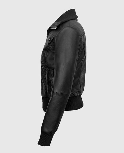 Women's Aviator Black Bomber Leather Jacket