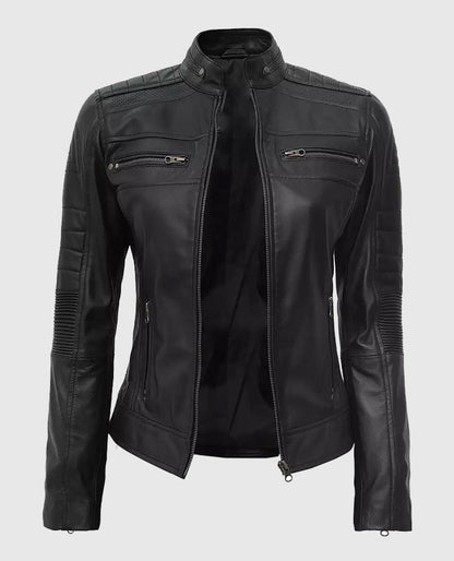 Women's Black Cafe Racer Leather Jacket