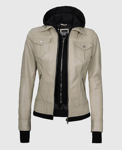 Womens-Beige-Bomber-Leather-Jacket-with-Hood