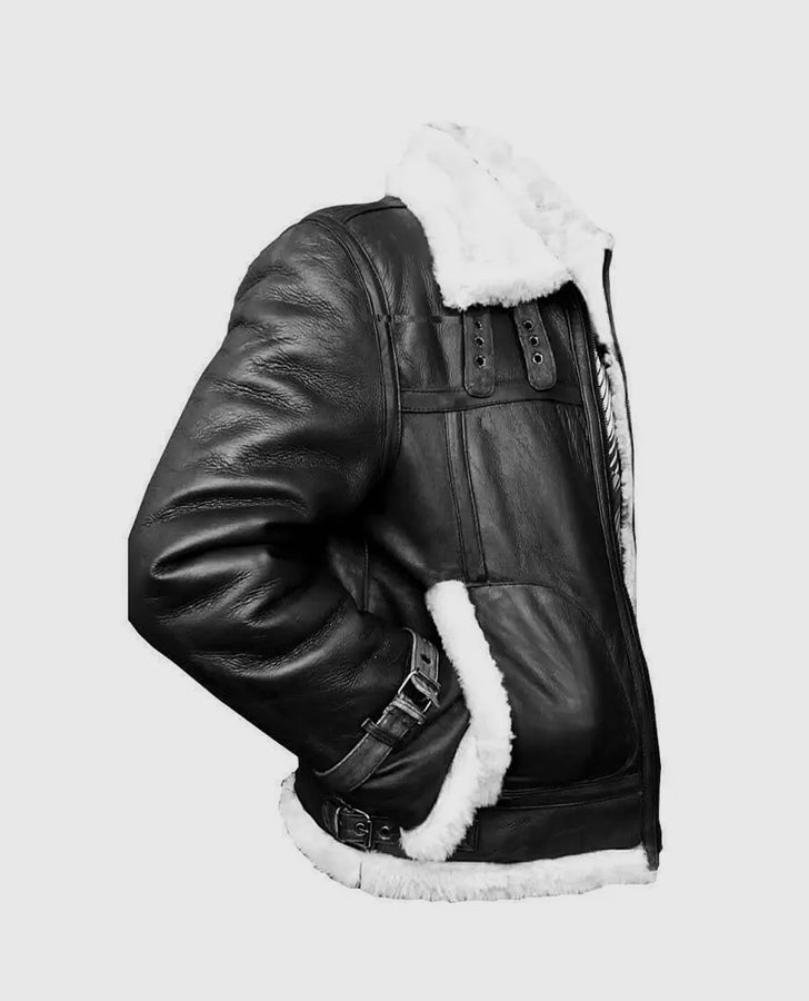 Men's RAF B3 Aviator Shearling Black Bomber Leather Jacket
