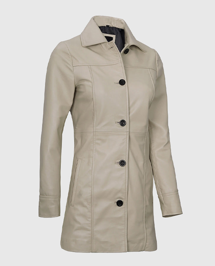 Women's Beige Leather Coat