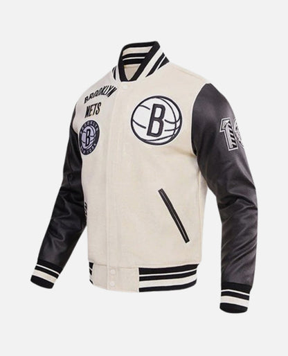 Men's NBA Brooklyn Nets White Black Varsity Jacket